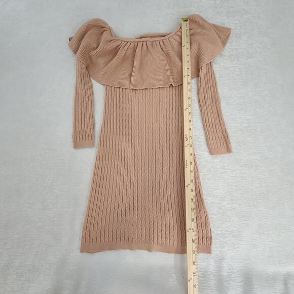 Olivaceous cable knit off shoulder sweater dress brown Size Small Fall Festive - Picture 5 of 10